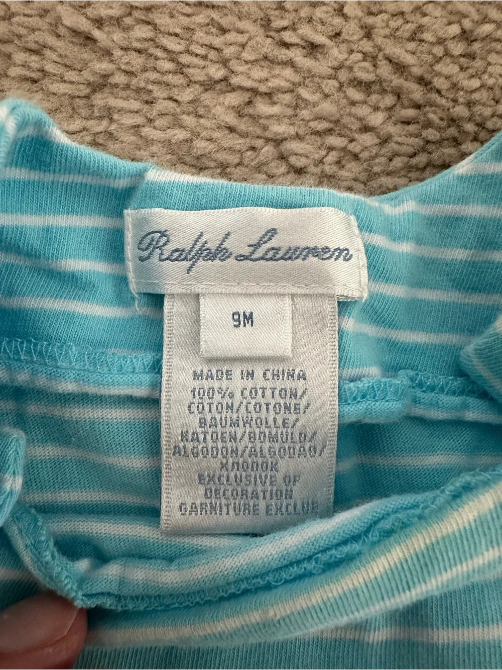 Ralph Lauren Light Blue and White Striped  Top 9months
